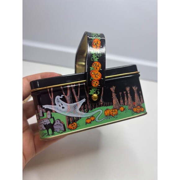 Vintage Keller Charles Halloween Tin Box Haunted House Ghosts Jack O Lanterns - Picture 2 of 12